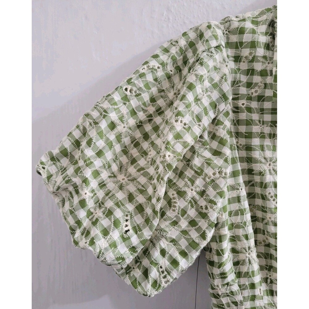 NWT Tuckernuck Delaney Green Gingham Embroidered Mini Dress Puff Sleeve Sz Small - Picture 2 of 11